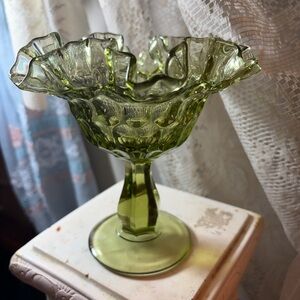 Vintage Fenton Green Thumbprint Compote 🌿